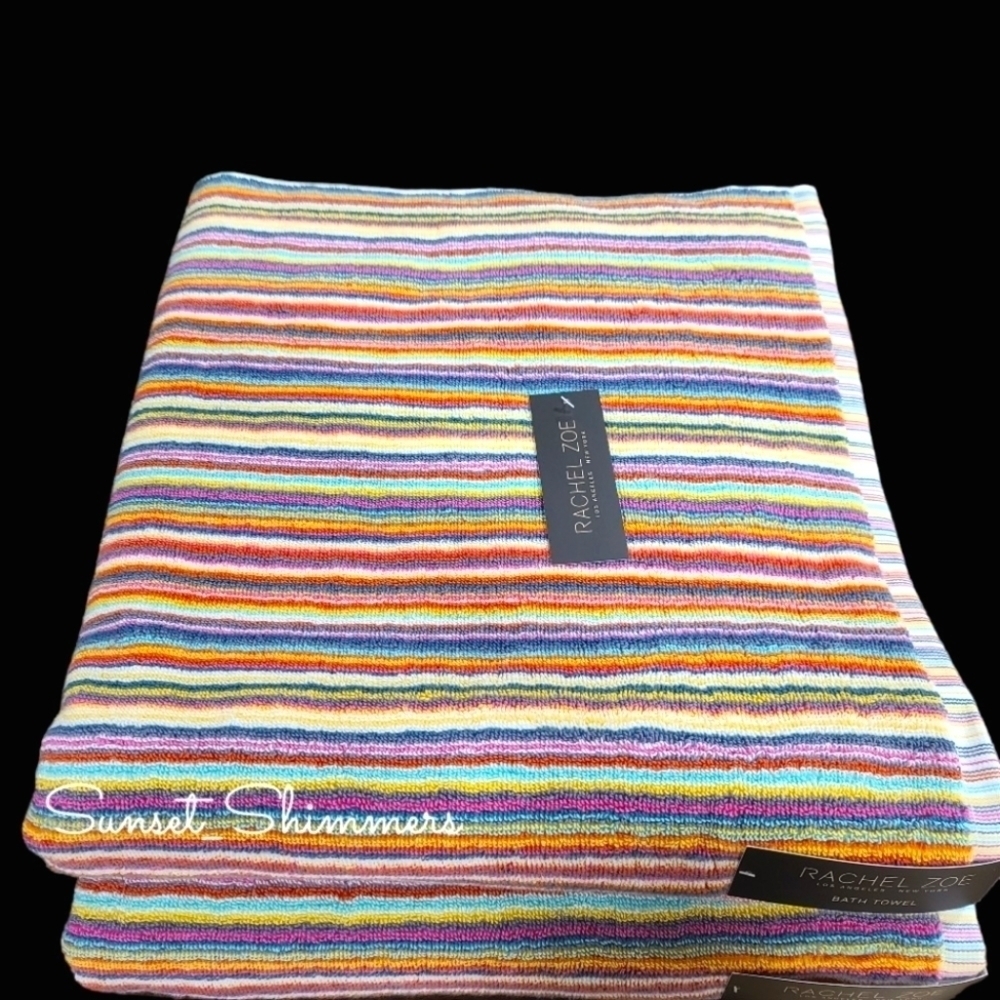 8pc Rachel Zoe Cotton Rainbow Striped Multicolored Bath Hand Washcloth Towel Set - Picture 4 of 9
